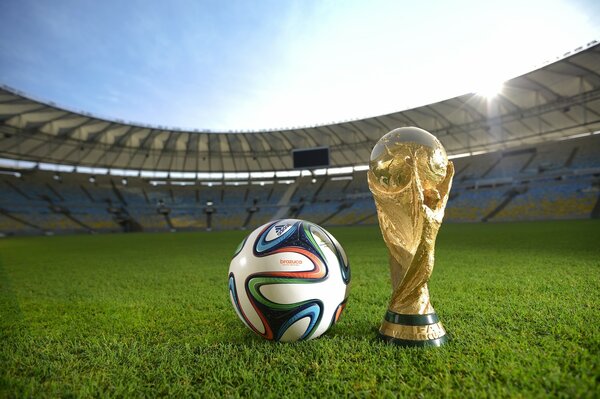 The ball and the championship cup at the stadium