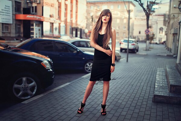 Slender girl on a city street