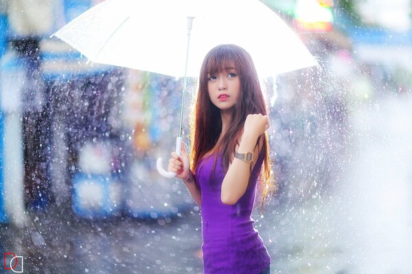 Girl with an umbrella in the rain