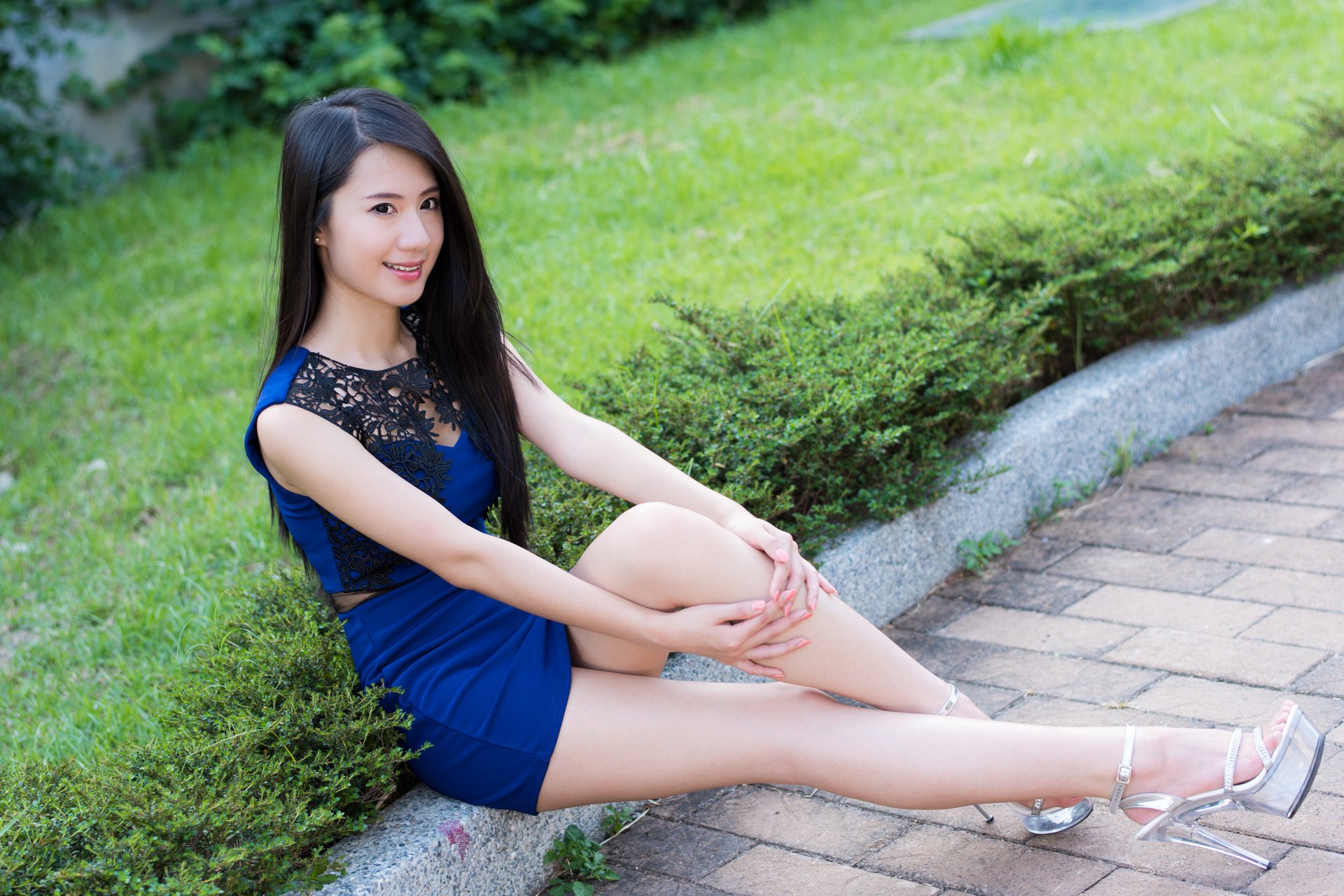 girl asian face hair feet summer