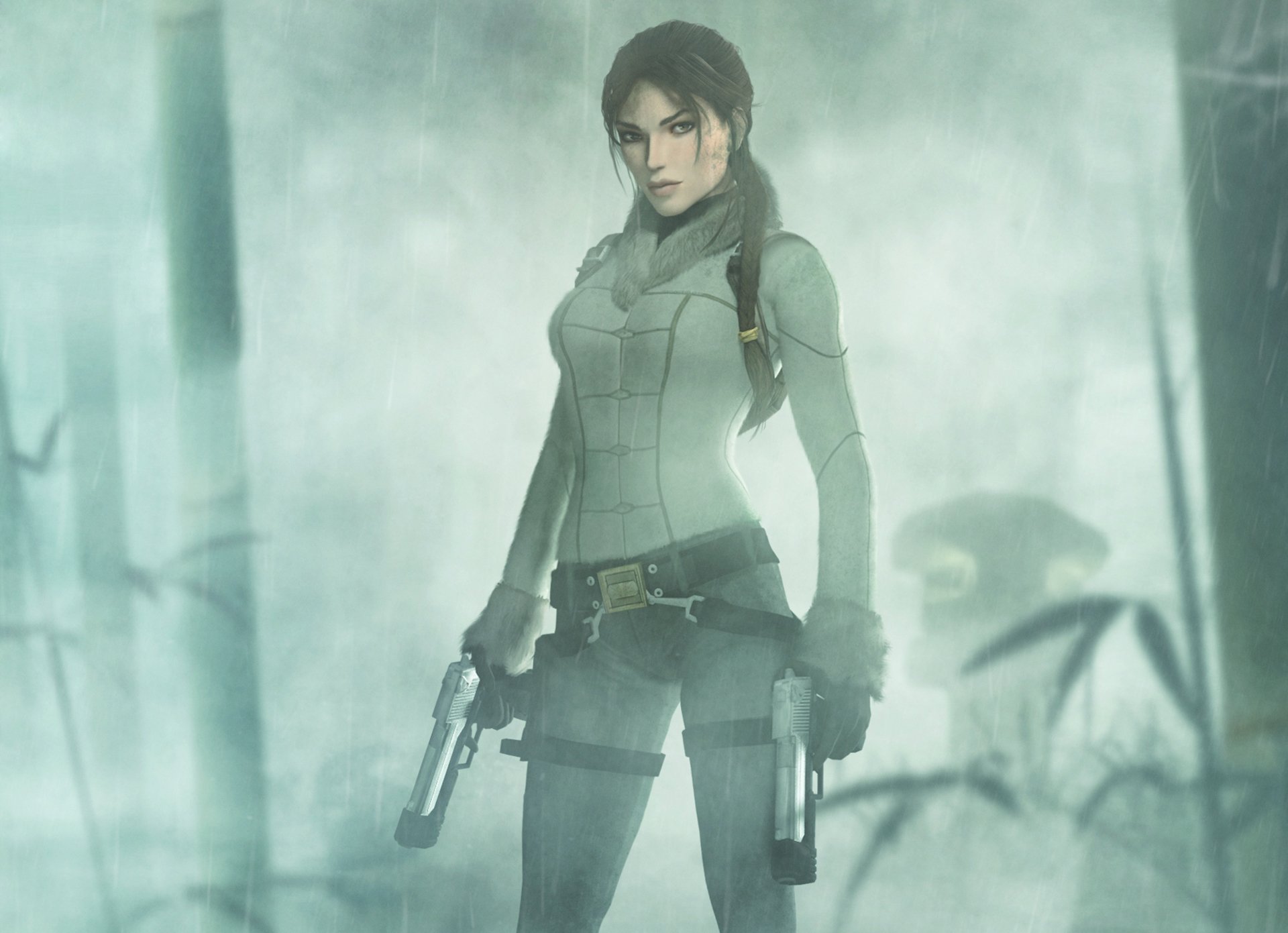 lara croft chica tomb raider niebla pistolas