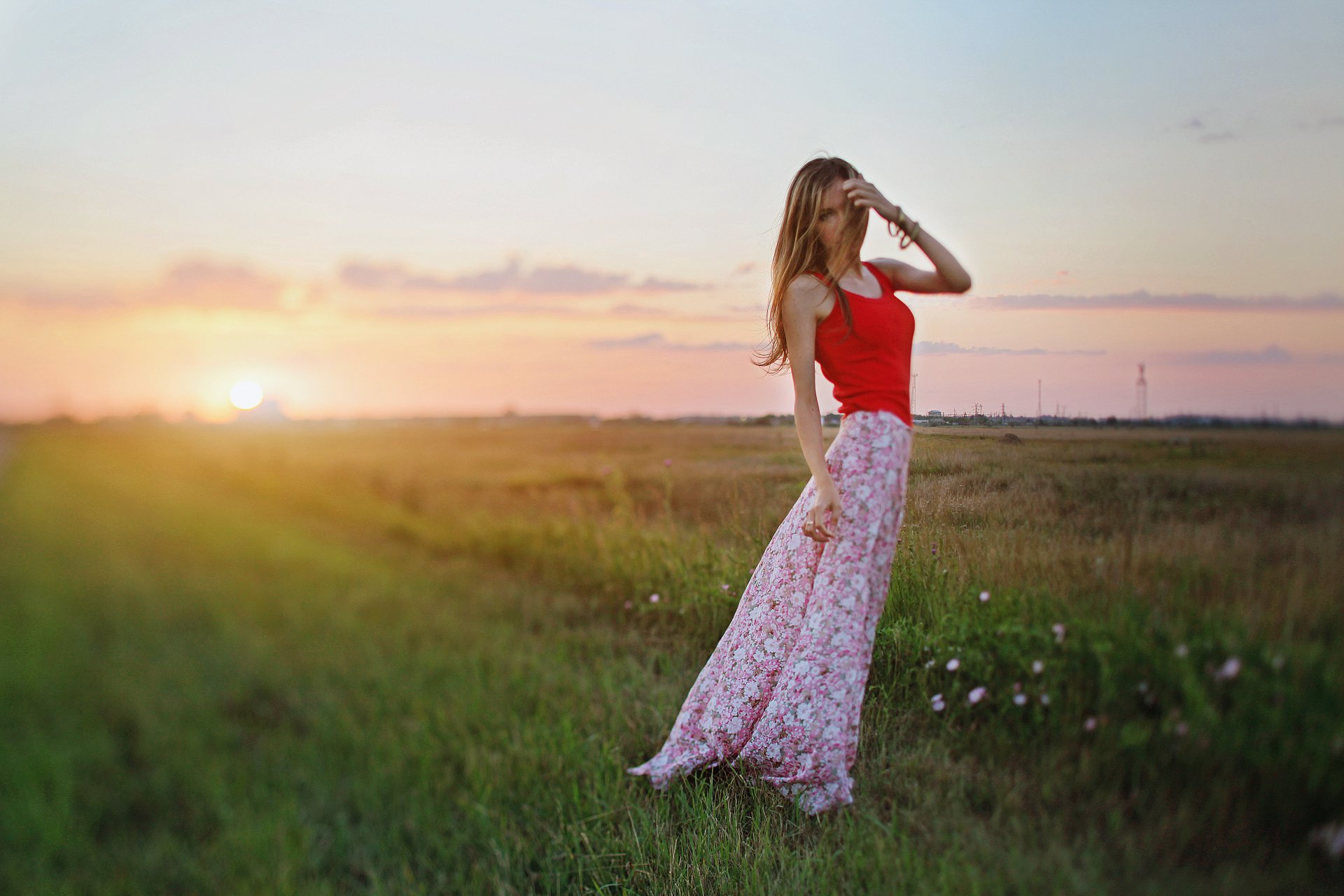 girl bracelets the field flower sun sunset