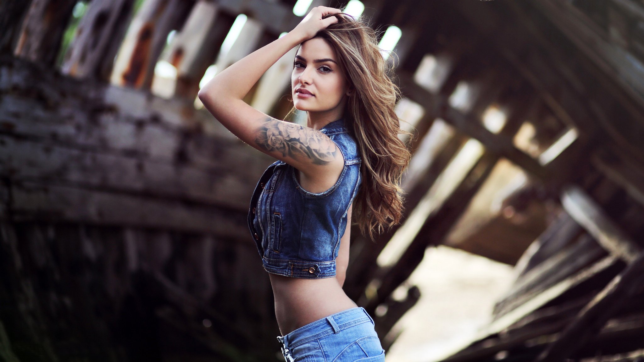 eva girl model brunette hair view tattoo