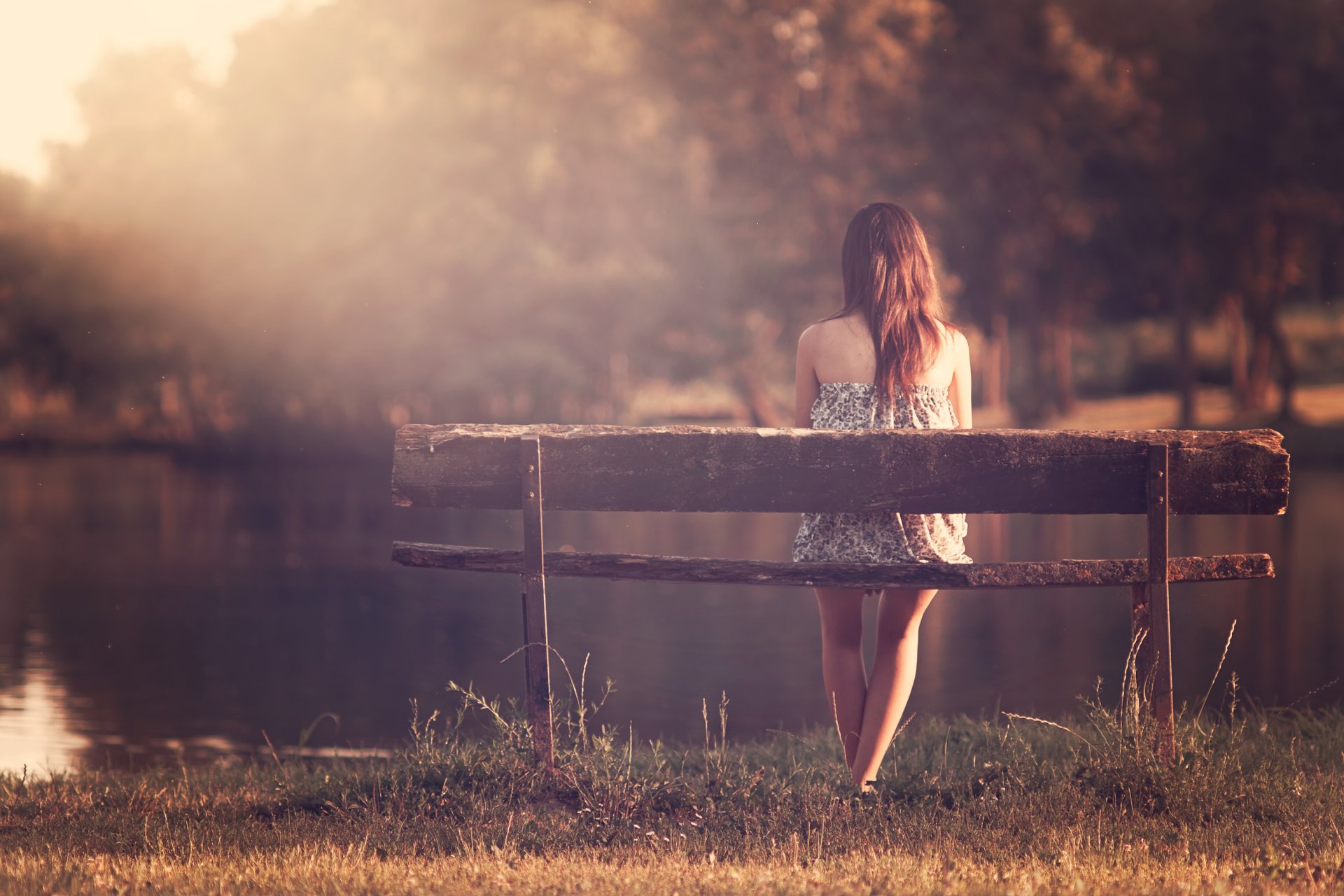 girl shop landscape nature pond longing loneline