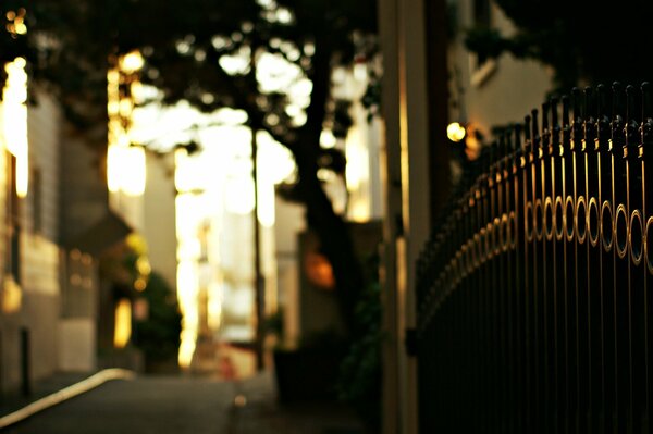 An iron fence closes the entrance to the courtyard