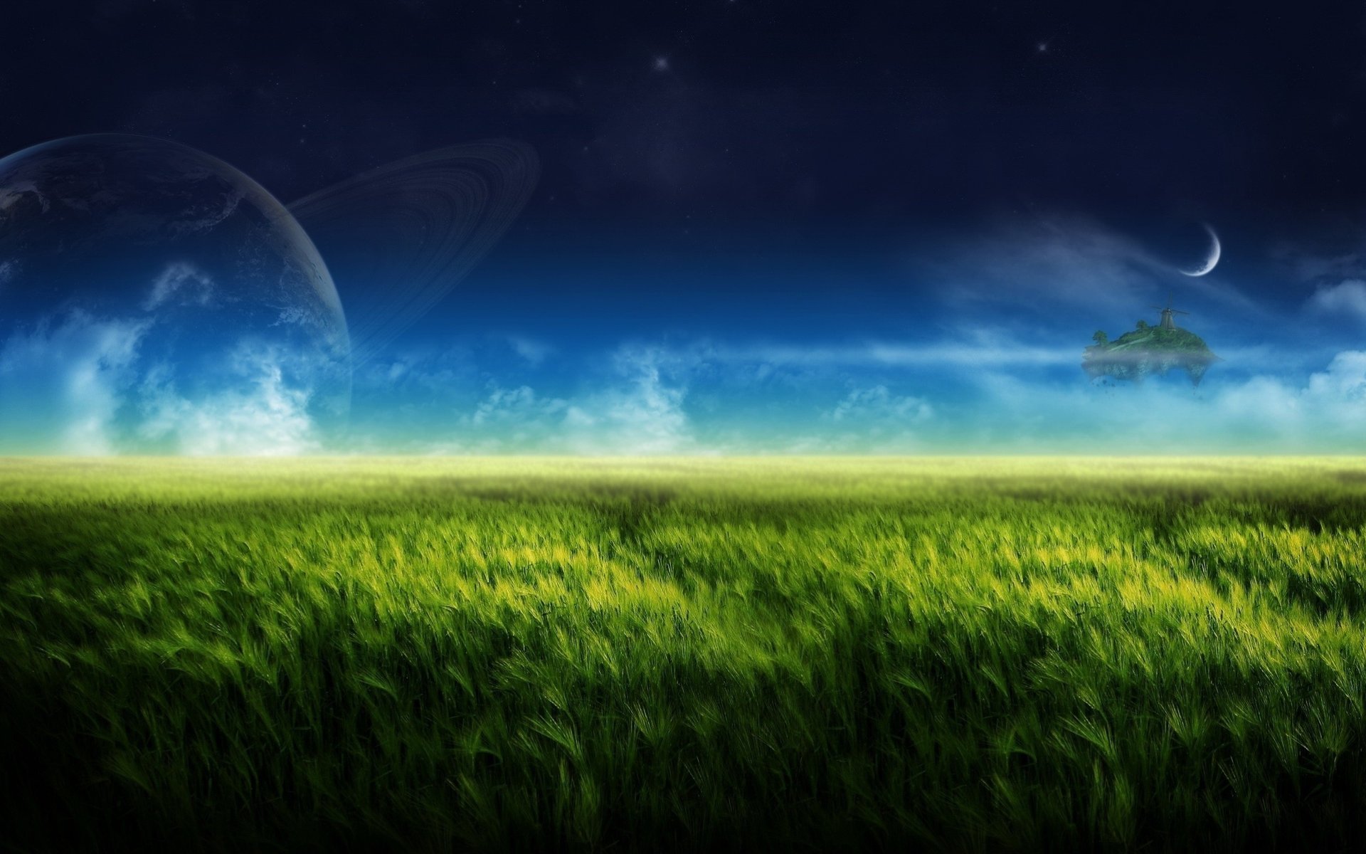 field grass the sky clouds planet fiction