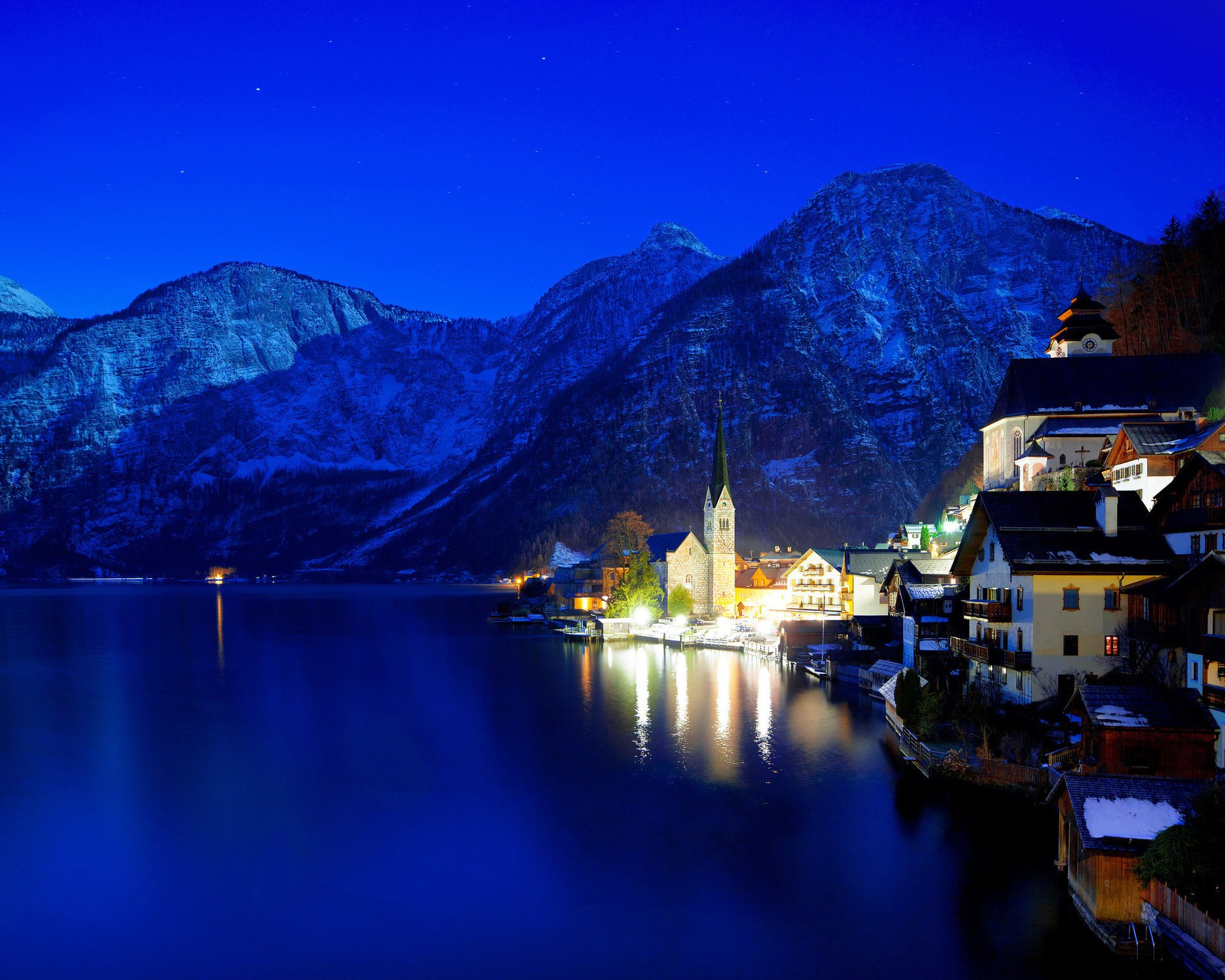 austria noc hallstatt zima światła