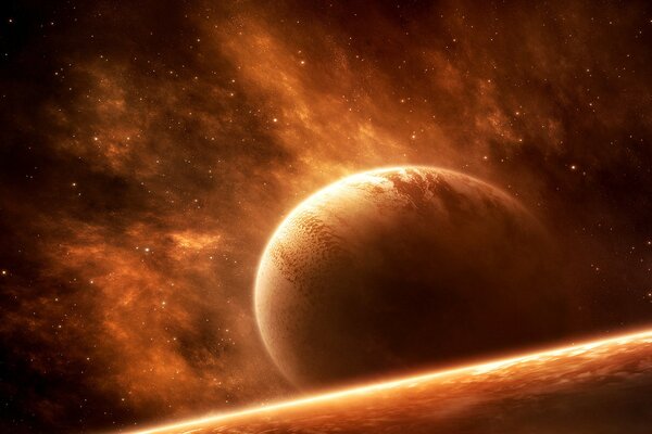 Cosmic landscape with the red planet