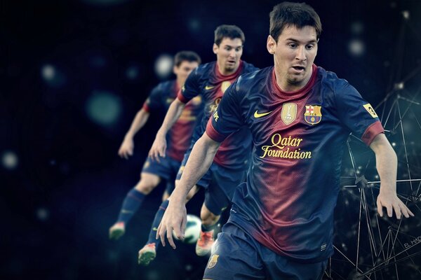 Lionel Messi flashing the ball. Soccer player