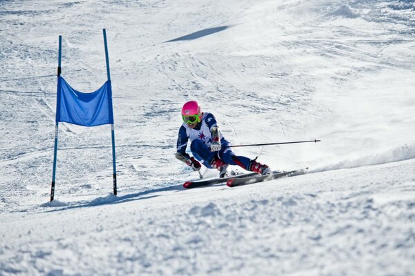 A skier on a snow-covered track overcomes the distance