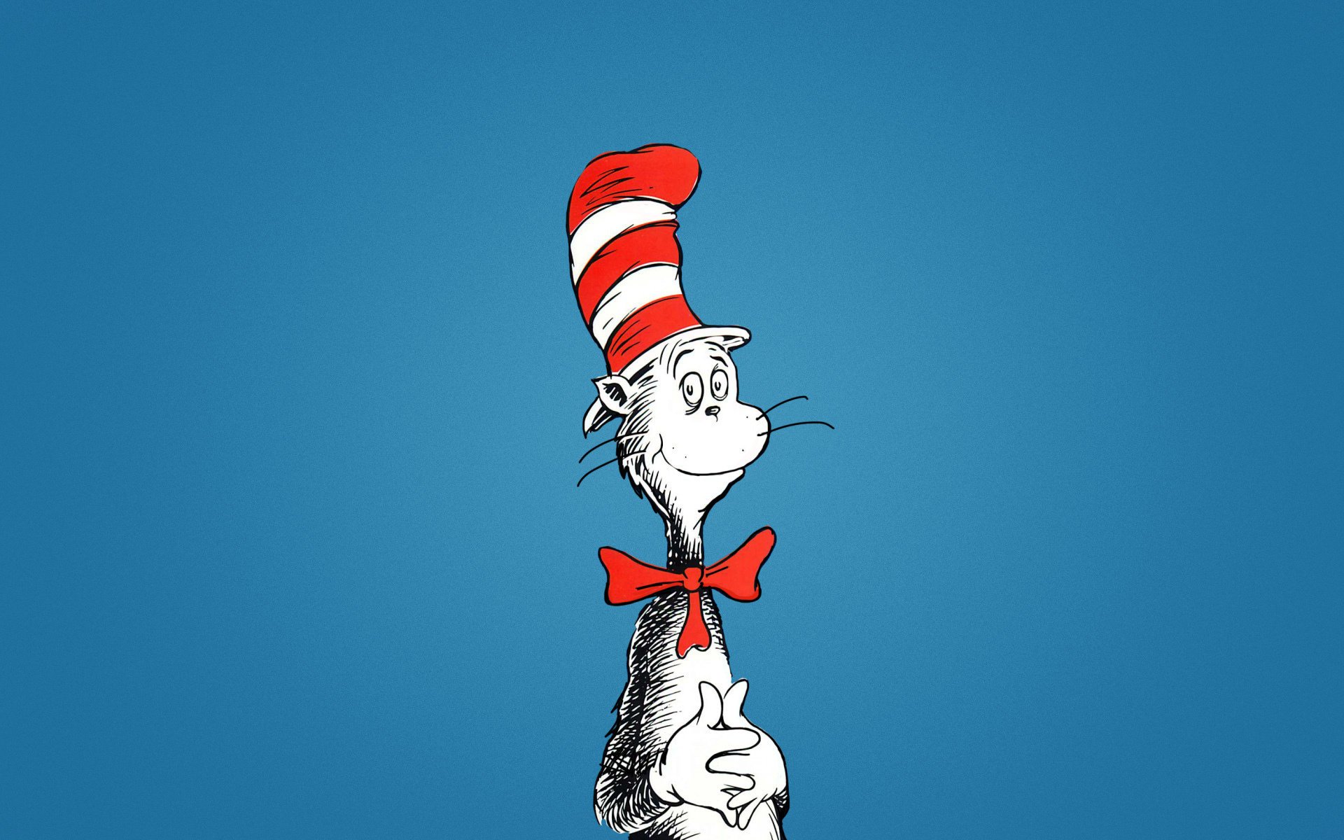 the cat in the hat kot w kapeluszu niebieskie tło motyl kokardka