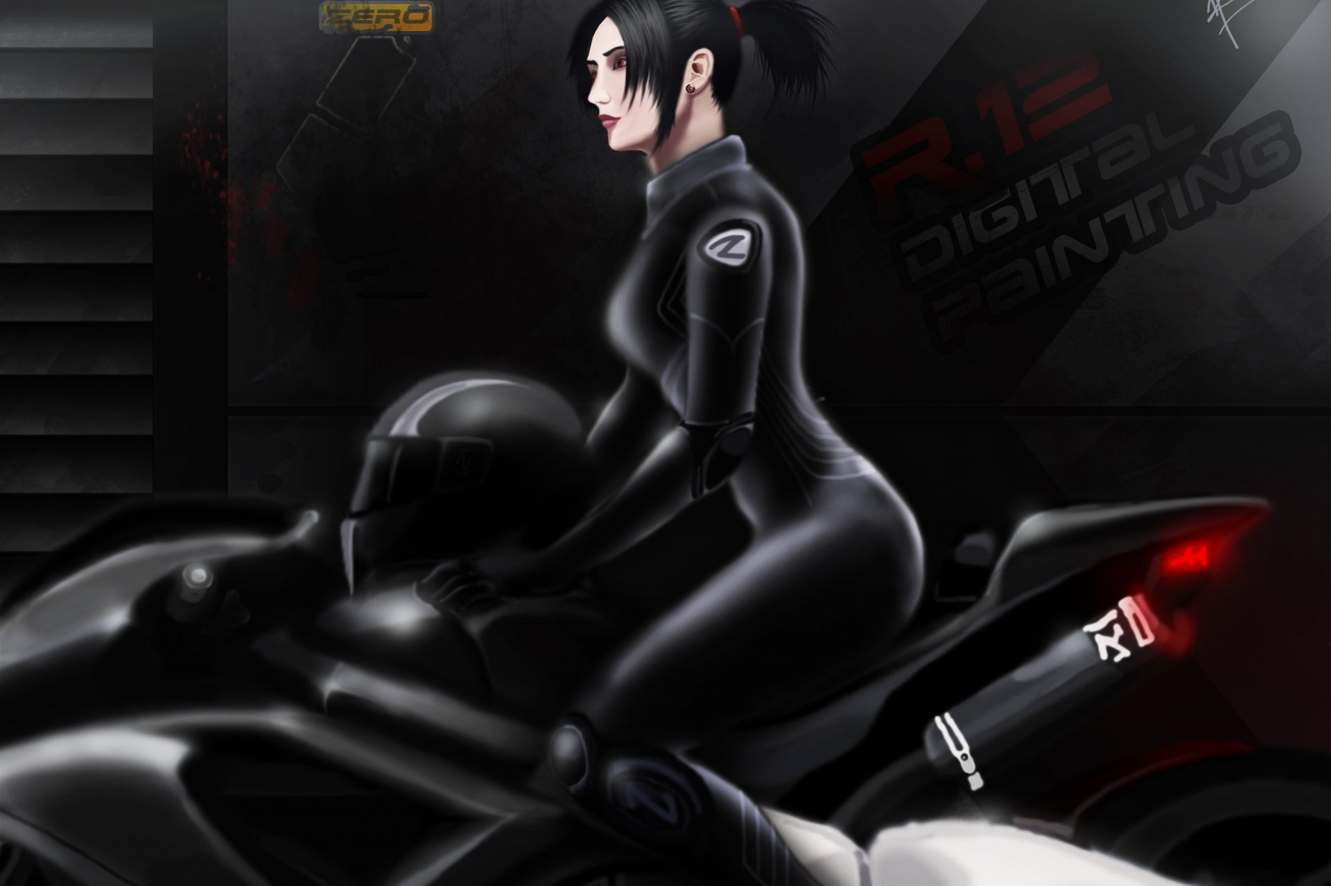 arte ragazza casco moto