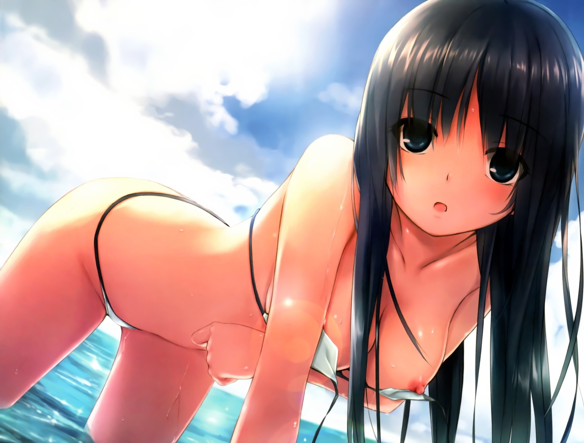 coffee-kizoku swimsuit sea girl chest art