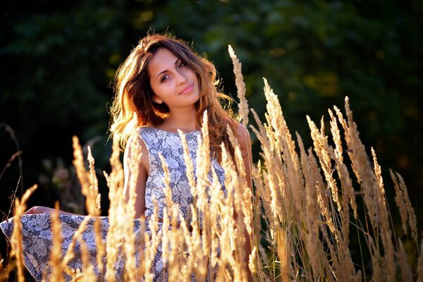 Lesya her portrait on a sunny summer in the reeds