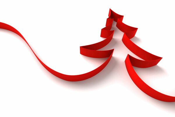 Red ribbon in the shape of a Christmas tree