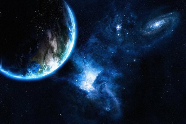 Galaktyka i gwiazdy rzucają niebieskie światło na Ziemię