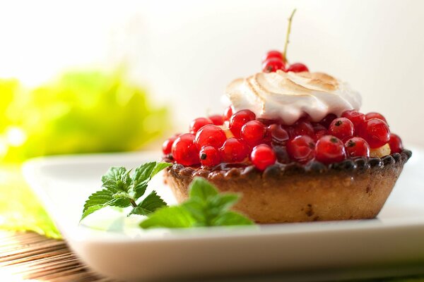 Currant berries in a tartlet on a plate