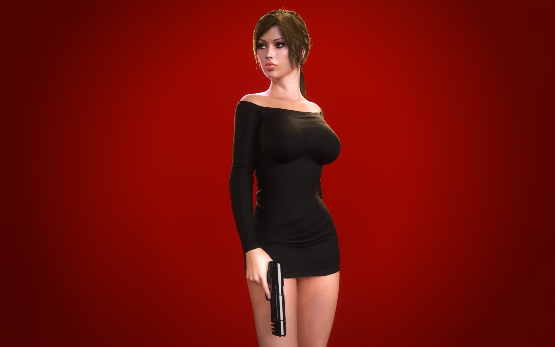 vestito ragazza lara croft tomb raider pistola seno