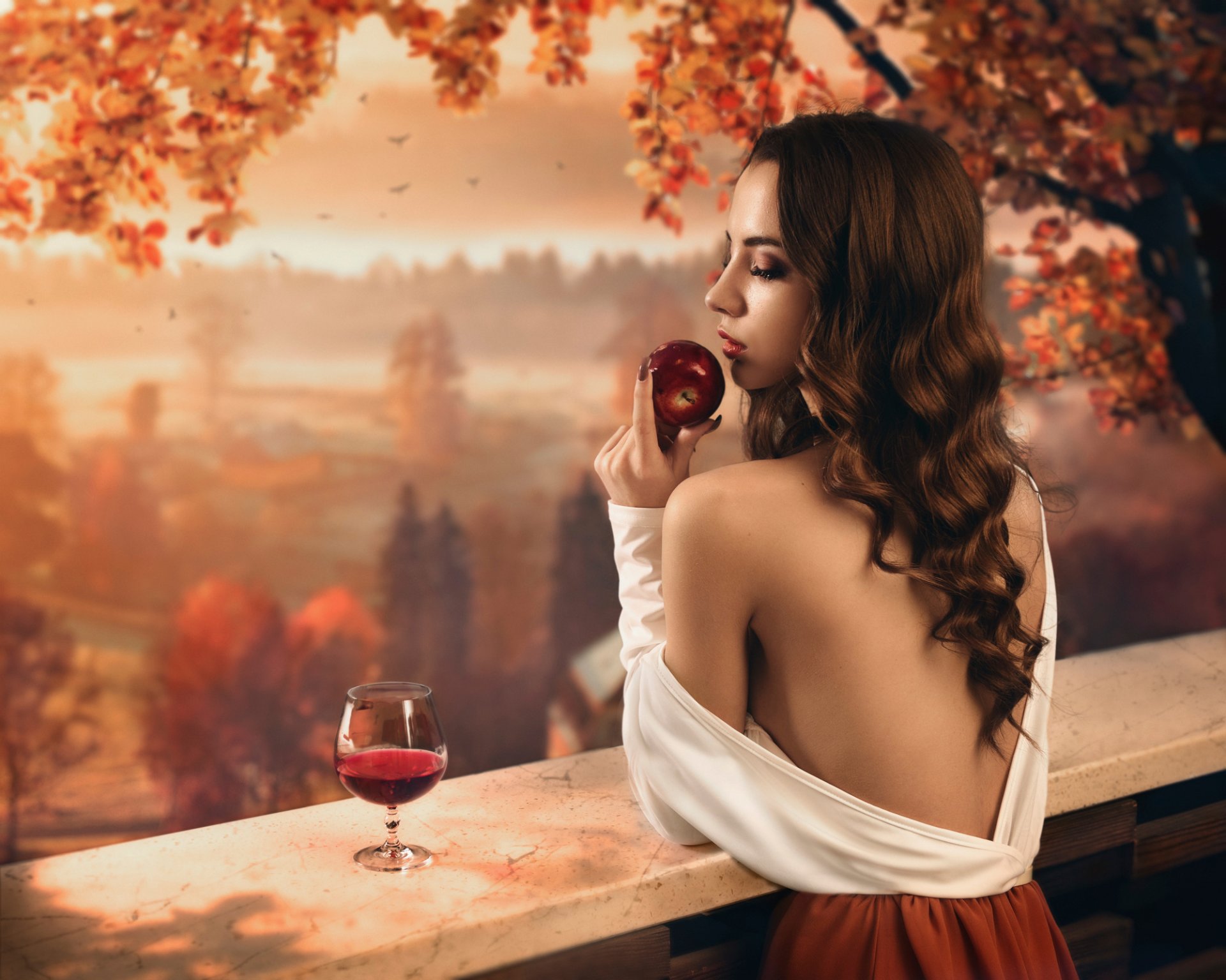 autumn portrait girl autumn beauty nature apple sergey parishkov