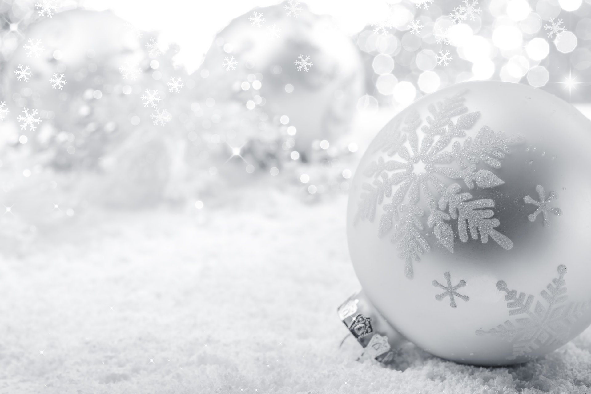 ball christmas white toy snowflakes bokeh snow