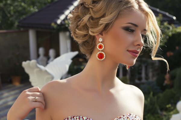 Beautiful girl in a red dress