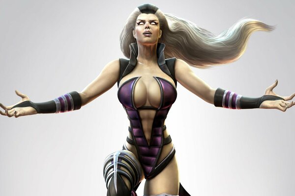 Sindel von Martal Kombat auf weißem Hintergrund