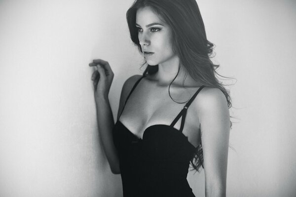 Beautiful girl in black and white photo