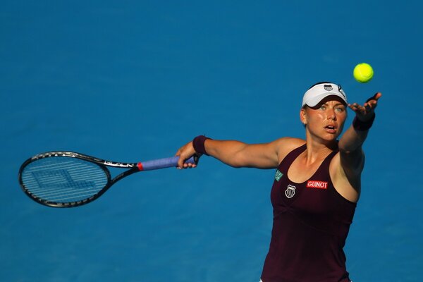 Tennis player Vera Zvonareva with a racket in her hand