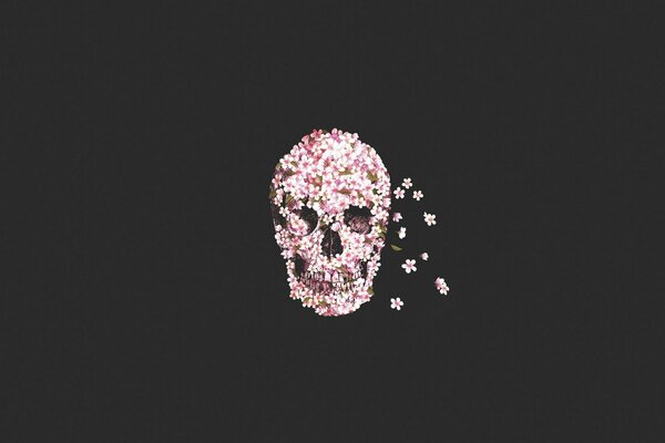 A skull made of pink seedy flowers