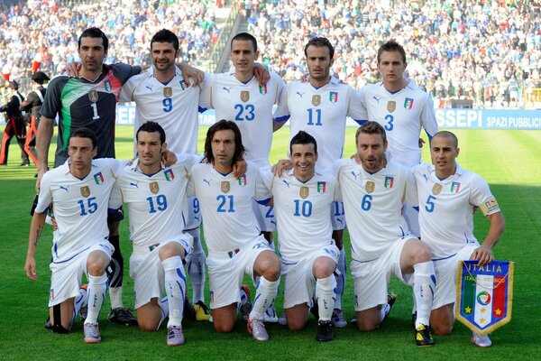 The national team of football players on the field