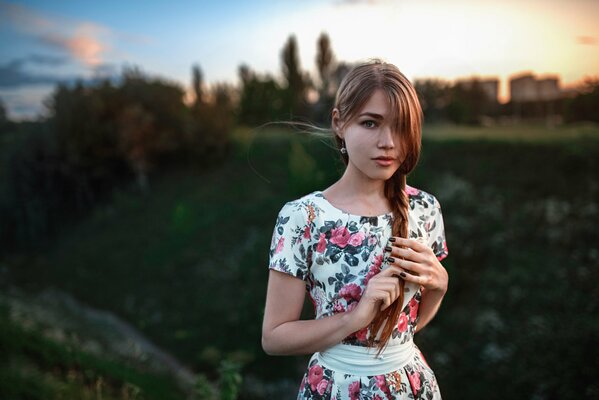 Girl Masha Russian style sunset