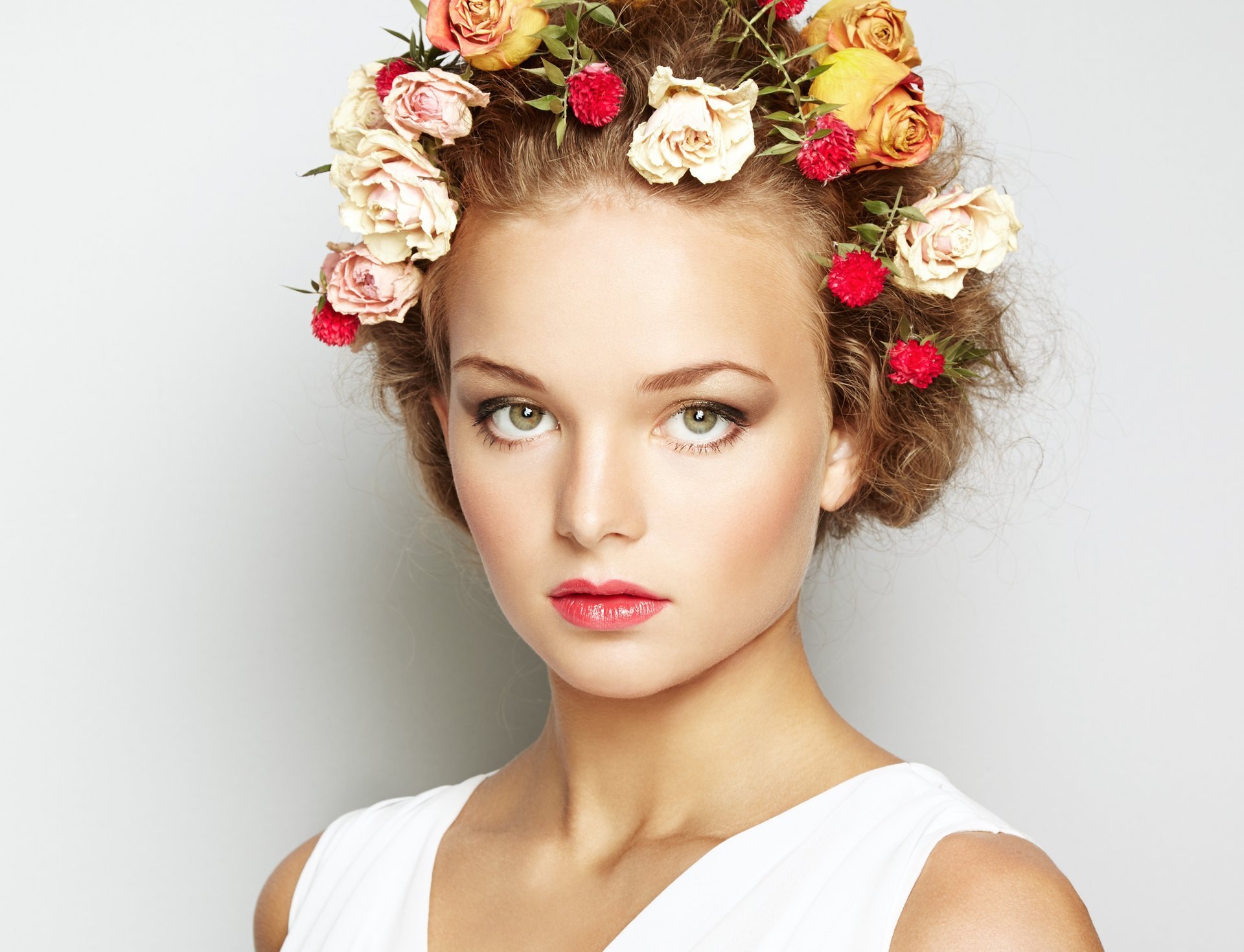 girl hair hair style flower face view make-up background