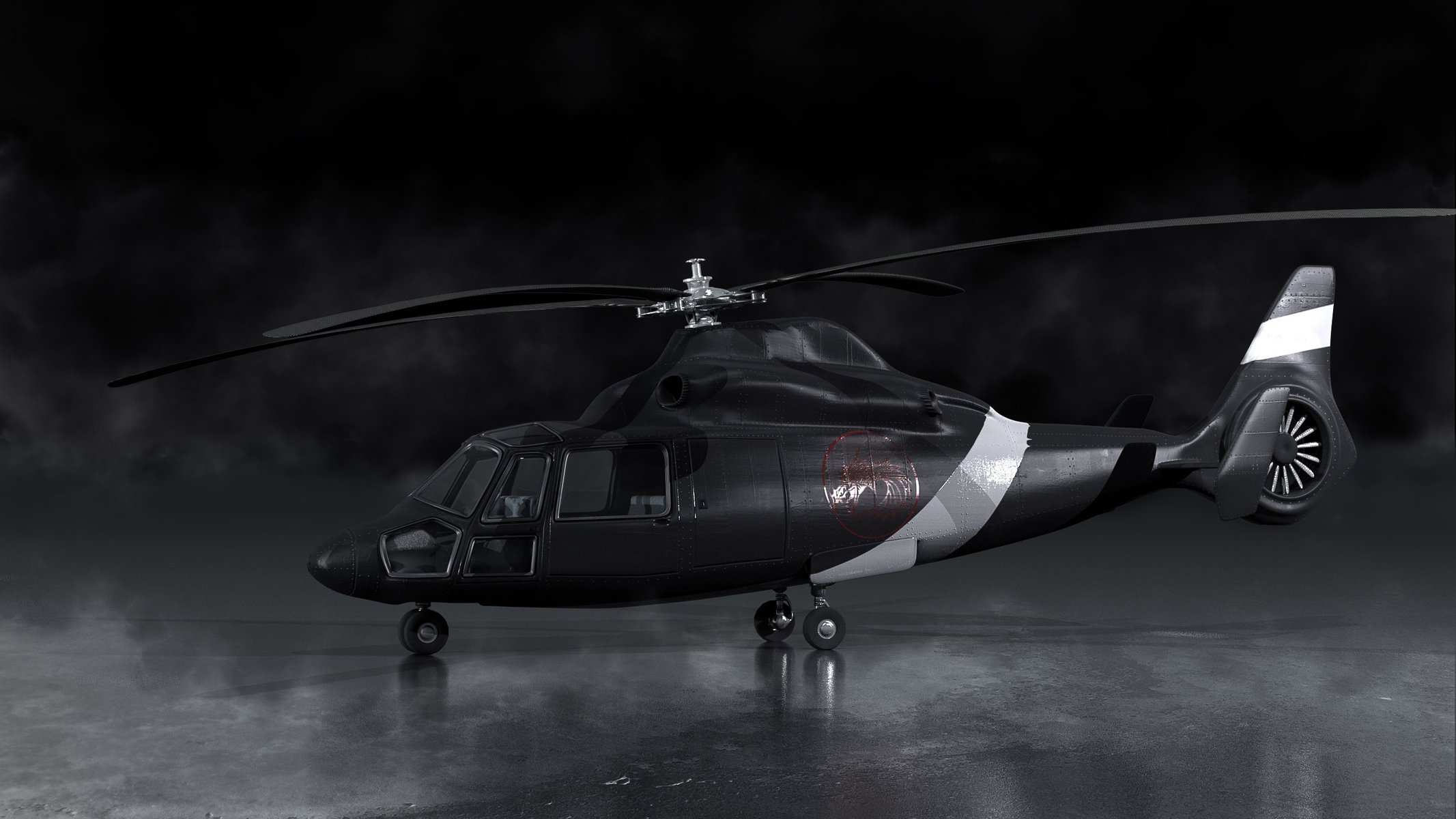 black helicopter render smoke blades art