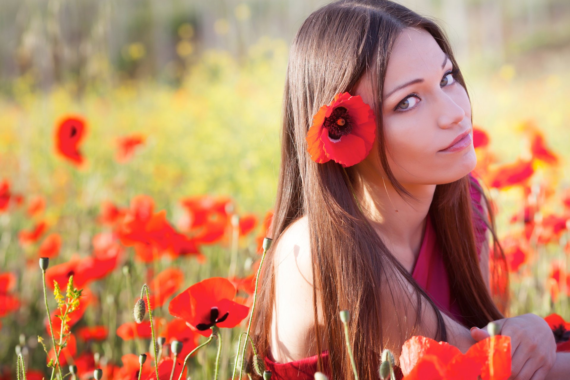 mädchen blumen mohnblumen sommer blick augen gesicht haare natur