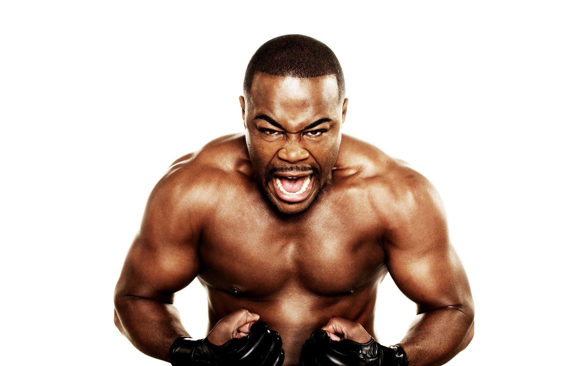 fighter soldier muscle bare torso white background rashad evans ufc