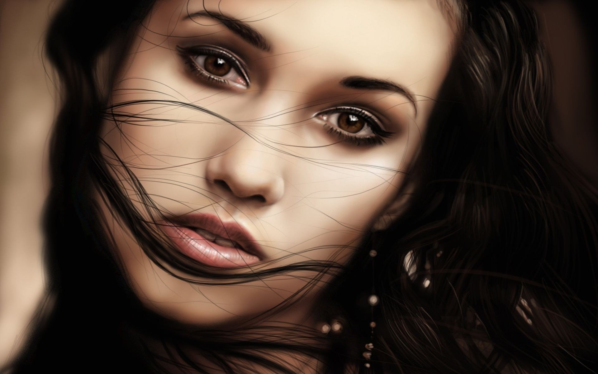 girl face view eyes eyelash lips hair art