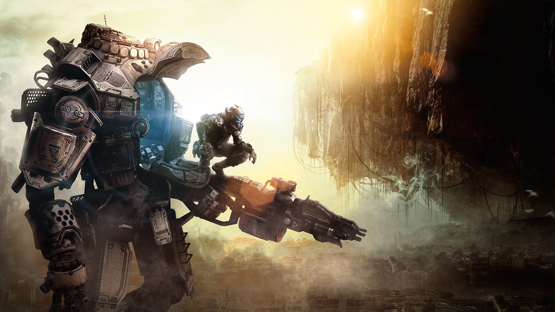 cabina titanfall arma mecha ciudad robot soldado cañón