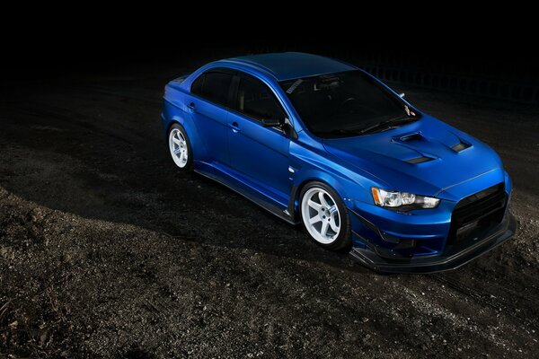 Tuned blue Mitsubishi Lancer