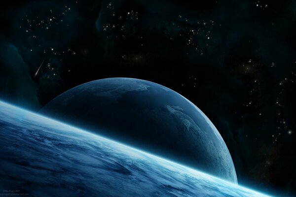 Planètes bleues et étoiles dans l espace