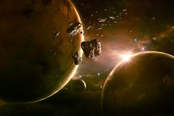 Les astéroïdes volent entre les planètes dans l espace