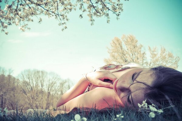 A serene sleep on the grass on a summer day