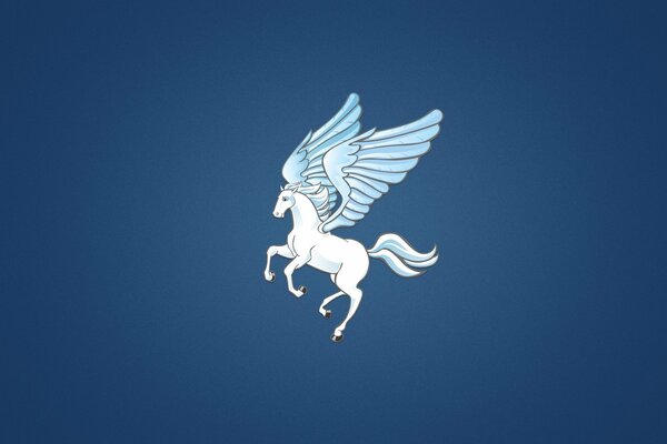 White horse with wings on a blue background