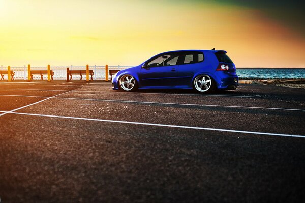 Volkswagen golf parking on the embankment