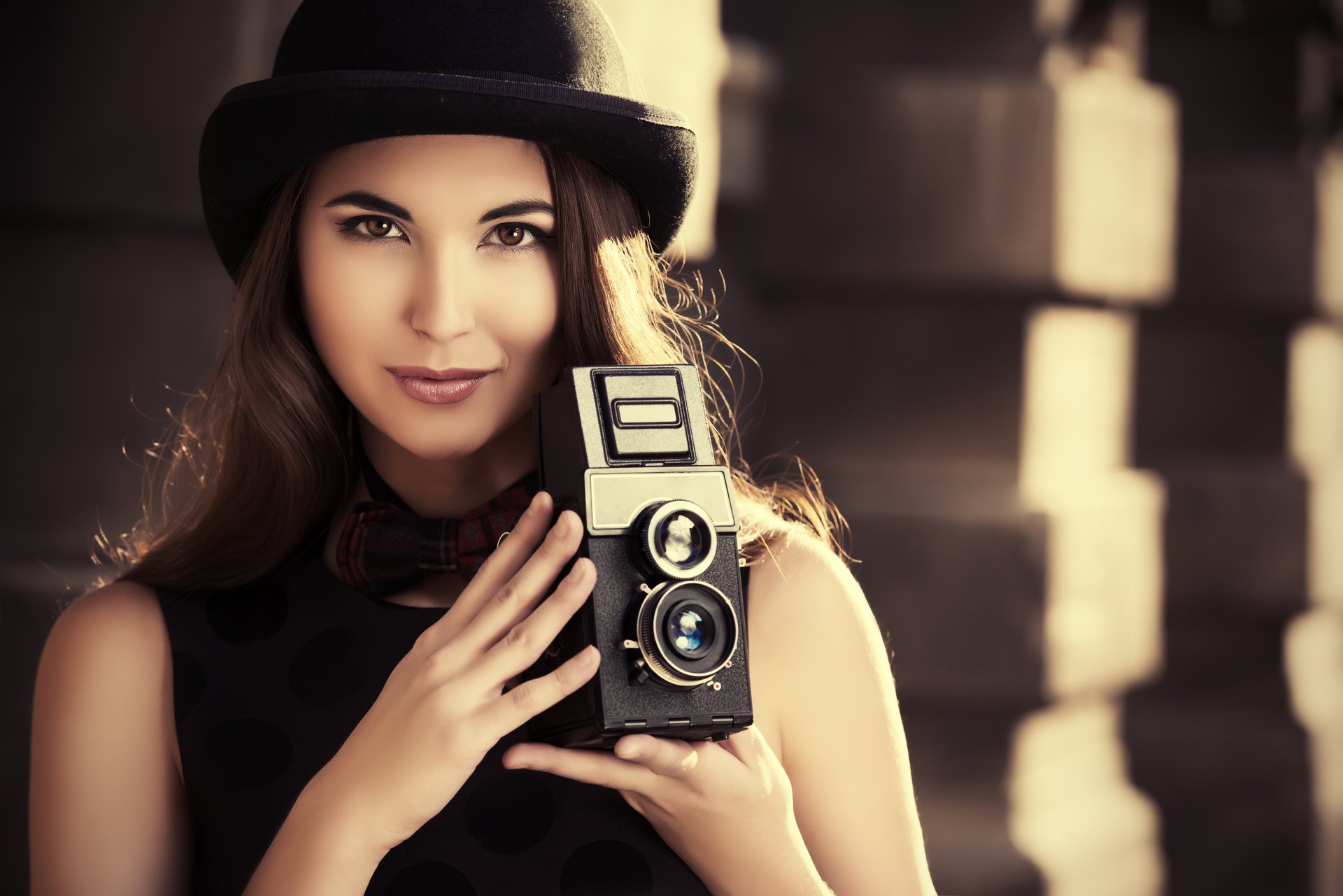 girl hat outfit camera dress camera