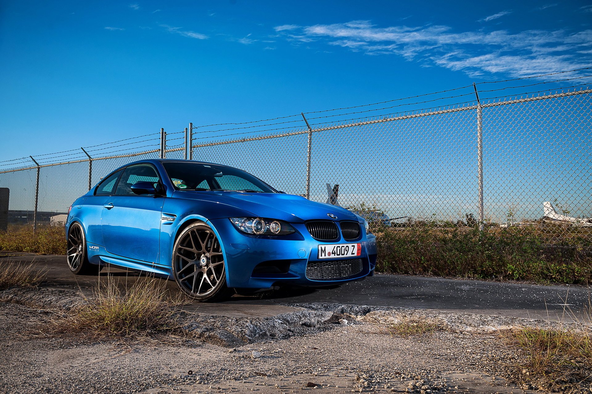 bmw m3 bmw front view blue blue e92 daylight