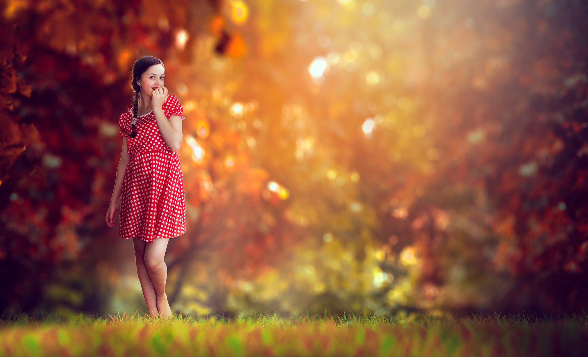 robe sourire jambes automne bokeh