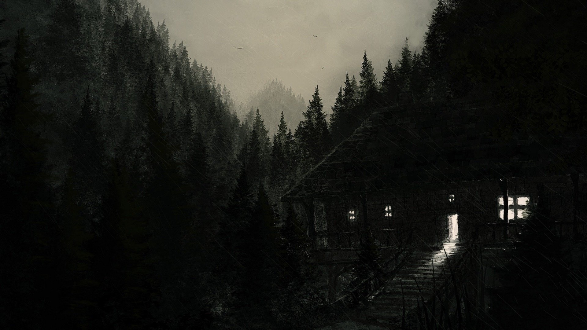 house darkness forest light mountains the darkne