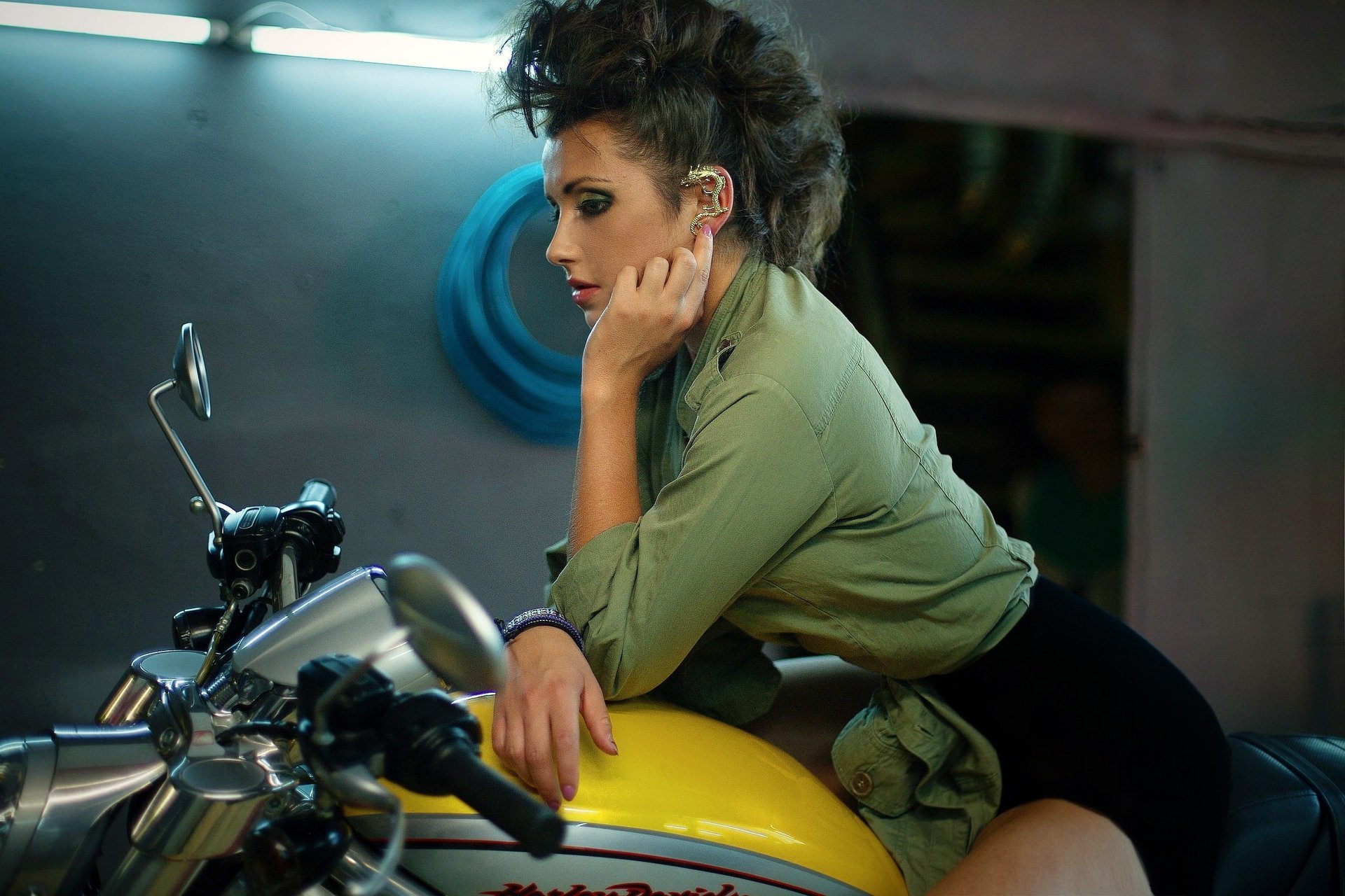 motorcycle bike girl biker garage