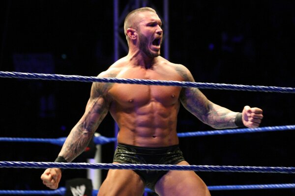 Wrestler Randy Orton fights in the ring