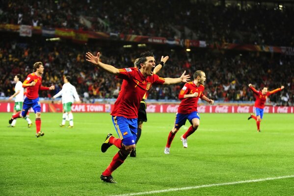 Celebrando la victoria en un partido de fútbol